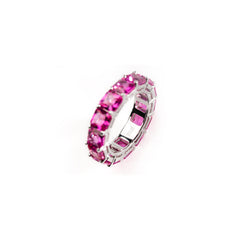 Tennis ring with pink gemstones