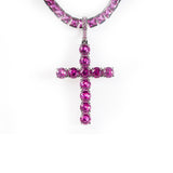 Cross Necklace with pink gemstones