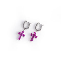 925 Silver Cross Earrings with semi-precious gemstones