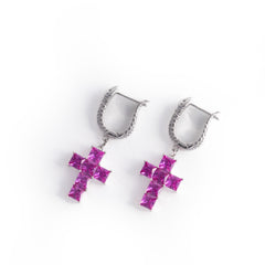 925 Silver Cross Earrings with semi-precious gemstones