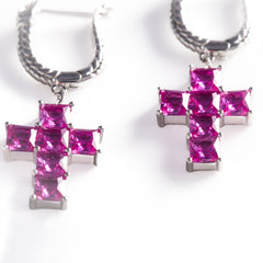 925 Silver Cross Earrings with semi-precious gemstones