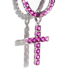 Cross Necklace with pink gemstones