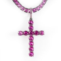 Cross Necklace with pink gemstones